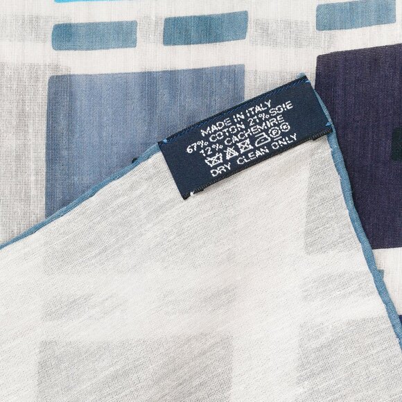 Hermes 140 White & Blue Cotton-Blend Square-Print Scarf - Picture 5 of 5